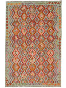 絨毯 キリム アフガン オールド スタイル 200X302 グリーン/茶色 (ウール, アフガニスタン)