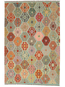絨毯 オリエンタル キリム アフガン オールド スタイル 201X299 グリーン/茶色 (ウール, アフガニスタン)