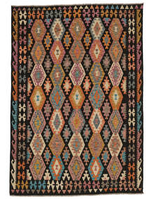 絨毯 オリエンタル キリム アフガン オールド スタイル 208X300 茶色/ブラック (ウール, アフガニスタン)