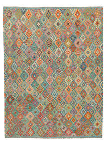 311X409 絨毯 オリエンタル キリム アフガン オールド スタイル 茶色/グリーン 大きな (ウール, アフガニスタン) Carpetvista