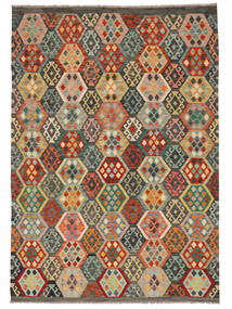Kelim Afghan Old Style Matta 203X285 Grön/Svart Ull, Afghanistan Carpetvista
