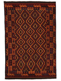 Kelim Maimane Teppich 300X455 Schwarz/Dunkelrot Großer Wolle, Afghanistan Carpetvista