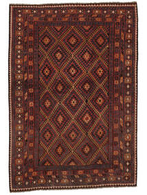 Kelim Maimane Teppich 259X375 Schwarz/Dunkelrot Großer Wolle, Afghanistan Carpetvista