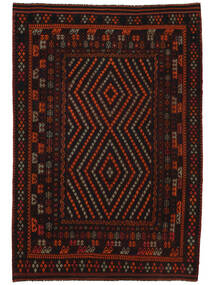 Kelim Maimane Teppich 256X378 Schwarz/Dunkelrot Großer Wolle, Afghanistan Carpetvista