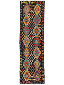 Tappeto Kilim Afghan Old Style 86X294 Passatoie Nero/Rosso Scuro (Lana, Afghanistan)