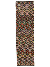  Orientalischer Kelim Afghan Old Stil Teppich 87X312 Läufer Schwarz/Dunkelrot Wolle, Afghanistan Carpetvista
