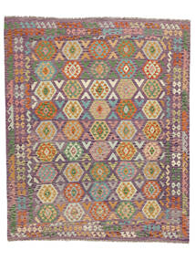  Ćilim Afghan Old Style Tepih 246X296 Vuneni Braon/Tamno Crvena Veliki Sag Carpetvista