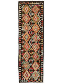 Kelim Afghan Old Style Vloerkleed 97X313 Tapijtloper Zwart/Bruin Wol, Afghanistan Carpetvista