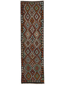 88X309 Kelim Afghan Old Style Tæppe Orientalsk Løber Sort/Brun (Uld, Afghanistan) Carpetvista
