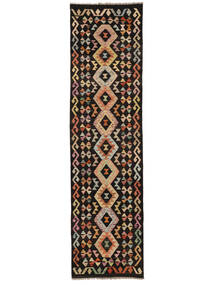Kelim Afghan Old Style Teppe 78X296Løpere Svart/Brun Ull, Afghanistan Carpetvista