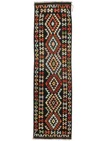  79X283 Kelim Afghan Old Stil Teppich Läufer Schwarz/Grün Afghanistan Carpetvista