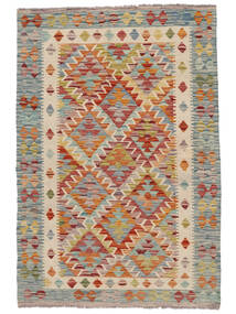 99X148 絨毯 オリエンタル キリム アフガン オールド スタイル 茶色/ダークグリーン (ウール, アフガニスタン) Carpetvista