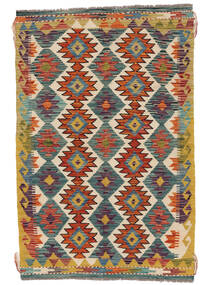 96X145 Tappeto Orientale Kilim Afghan Old Style Giallo Scuro/Nero (Lana, Afghanistan) Carpetvista