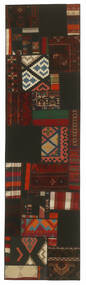 Koberec Perský Kilim Patchwork 82X304 Běhoun Černá/Tmavě Červená (Vlna, Persie/Írán)
