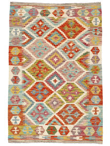  Orientalischer Kelim Afghan Old Stil Teppich 99X148 Grün/Orange Wolle, Afghanistan Carpetvista