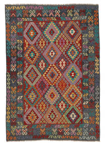  203X292 Kelim Afghan Old Style Vloerkleed Zwart/Donkerrood Afghanistan Carpetvista
