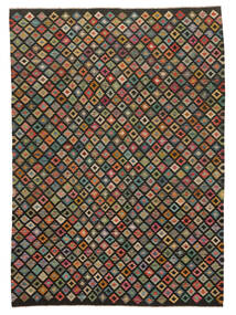 絨毯 オリエンタル キリム アフガン オールド スタイル 207X291 ブラック/茶色 (ウール, アフガニスタン)