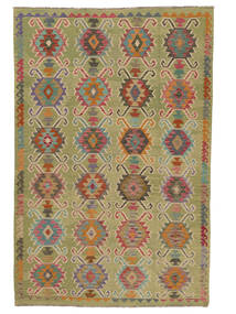  Kelim Afghan Old Style Matot 202X301 Villamatto Ruskea/Tummankeltainen Matto Carpetvista