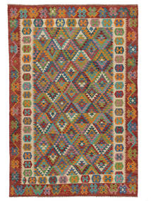 Kelim Afghan Old Stil Teppich 200X297 Dunkelgrün/Braun Wolle, Afghanistan Carpetvista