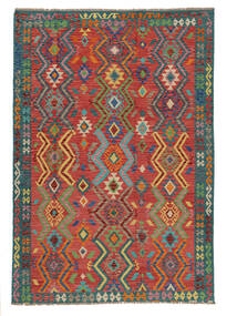  Kilim Afegão Old Style Tapete 206X300 Lã Vermelho Escuro/Verde Escuro Carpetvista