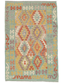126X188 絨毯 キリム アフガン オールド スタイル オリエンタル グリーン/オレンジ (ウール, アフガニスタン) Carpetvista
