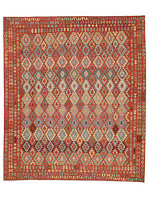  415X482 Kelim Afghan Old Style Matot Matto Tummanpunainen/Ruskea Afganistan Carpetvista