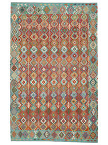 307X483 Kelim Afghan Old Style Tæppe Orientalsk Grøn/Mørkerød Stort (Uld, Afghanistan) Carpetvista
