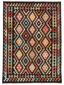  176X246 Kelim Afghan Old Style Vloerkleed Zwart/Bruin Afghanistan Carpetvista