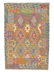 106X152 絨毯 オリエンタル キリム アフガン オールド スタイル 茶色/ダークグリーン (ウール, アフガニスタン) Carpetvista