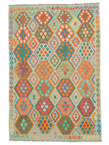 201X297 絨毯 オリエンタル キリム アフガン オールド スタイル グリーン/オレンジ (ウール, アフガニスタン) Carpetvista