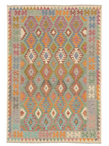  Kelim Afghan Old Style Matot 201X287 Villamatto Ruskea/Tummankeltainen Matto Carpetvista