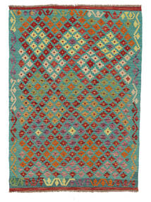  Orientalischer Kelim Afghan Old Stil Teppich 110X153 Grün/Dunkelrot Wolle, Afghanistan Carpetvista