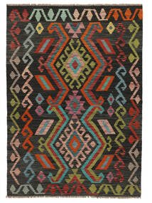 104X146 Kelim Afghan Old Style Vloerkleed Oosters Zwart/Donkerrood (Wol, Afghanistan) Carpetvista