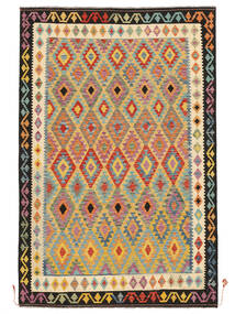  Orientalsk Kelim Afghan Old Style Tæppe 202X304 Orange/Grøn Uld, Afghanistan Carpetvista