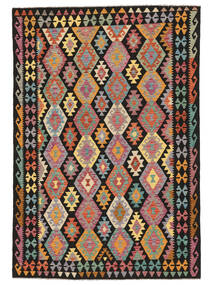  203X296 Kelim Afghan Old Style Teppe Svart/Grønn Afghanistan Carpetvista