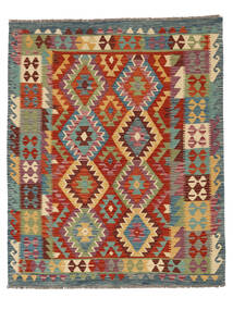  Kelim Afghan Old Style Matot 159X197 Villamatto Tummanpunainen/Vihreä Pieni Matto Carpetvista