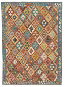 Kelim Afghan Old Stil Teppich 172X237 Braun/Dunkelgrün Wolle, Afghanistan Carpetvista