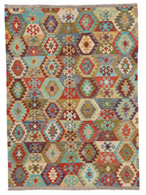  175X244 Kelim Afghan Old Style Matot Matto Ruskea/Vihreä Afganistan Carpetvista