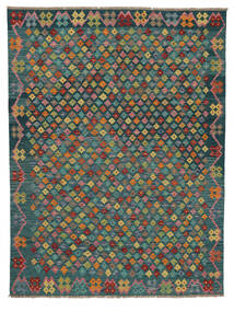 182X237 Tapis Kilim Afghan Old Style D'orient Noir/Vert Foncé (Laine, Afghanistan) Carpetvista