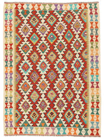  147X199 Kelim Afghan Old Style Matot Matto Tummanpunainen/Beige Afganistan Carpetvista