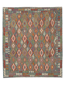  Kelim Afghan Old Style Vloerkleed 257X301 Wol Groen/Donker Geel Groot Carpetvista