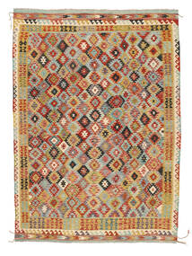  253X353 Kelim Afghan Old Style Matot Matto Vihreä/Tummanpunainen Afganistan Carpetvista
