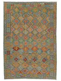 Kelim Afghan Old Style Matot 200X292 Ruskea/Vihreä Carpetvista