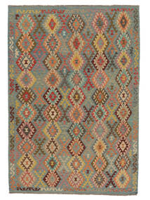  Kilim Afegão Old Style Tapete 205X295 Lã Castanho/Verde Escuro Carpetvista