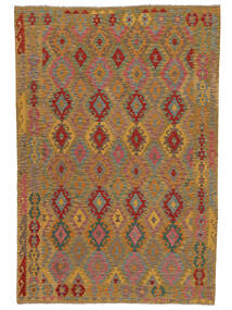  Orientalischer Kelim Afghan Old Stil Teppich 200X294 Braun/Dunkelrot Wolle, Afghanistan Carpetvista