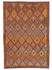  Kelim Afghan Old Style Tæppe 211X302 Brun/Mørkerød Carpetvista