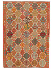  203X291 Kelim Afghan Old Style Matot Matto Ruskea/Tummanpunainen Afganistan Carpetvista