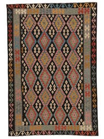  205X299 Kilim Afghan Old Style Rug Black/Brown Afghanistan Carpetvista
