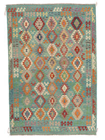 202X297 Kelim Afghan Old Style Matta Orientalisk Grön/Mörkgrön (Ull, Afghanistan) Carpetvista