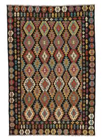 絨毯 オリエンタル キリム アフガン オールド スタイル 204X304 ブラック/茶色 (ウール, アフガニスタン)